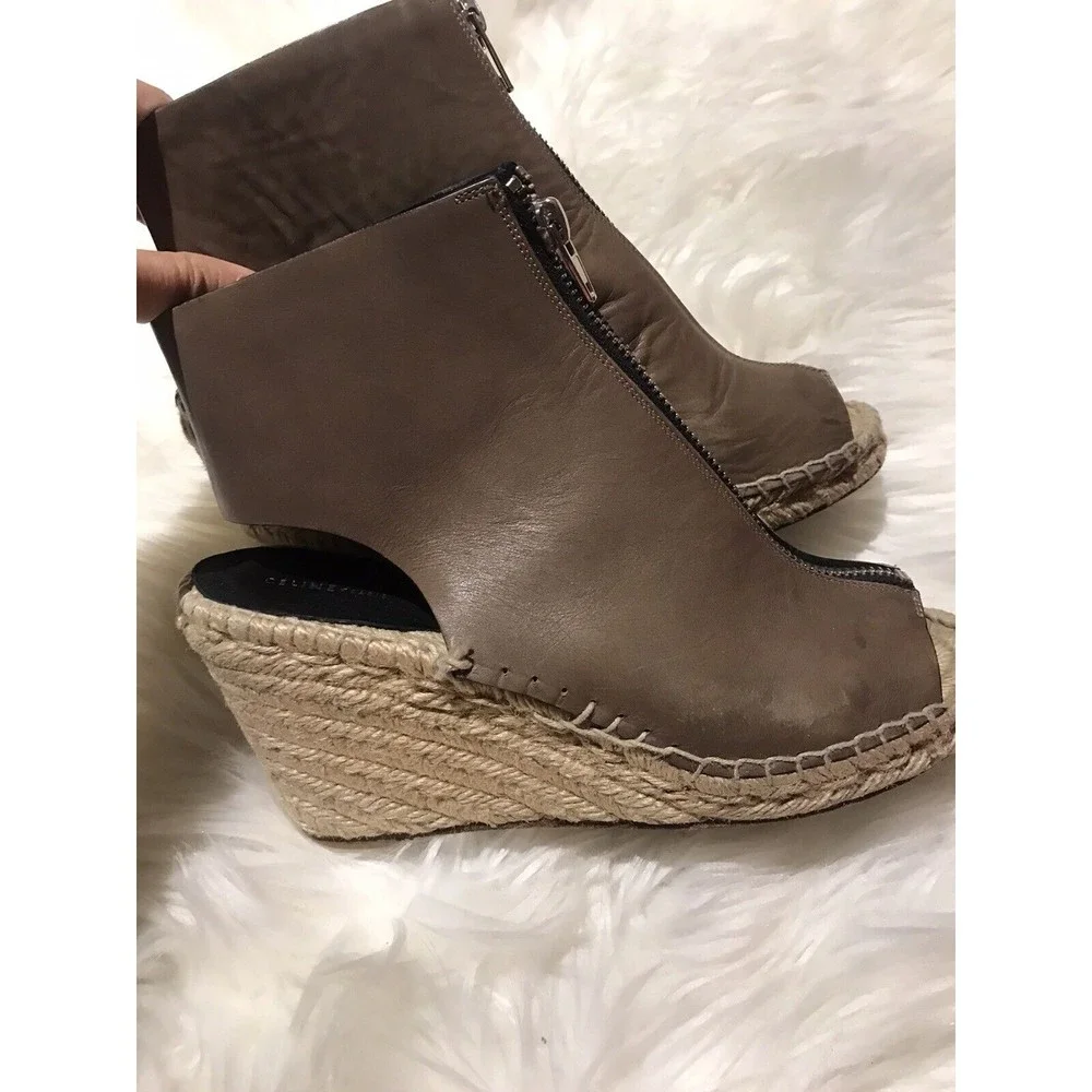 Celine Paris Taupe Zip-Up Espadrille Wedges Women’s sz 37 US 7